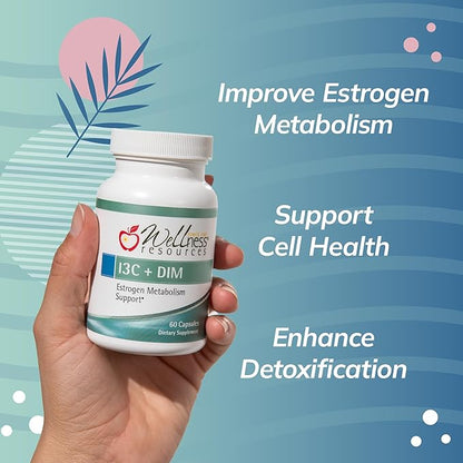Wellness Resources I3C + DIM for Healthy Estrogen Metabolism, Detoxification (60 Capsules) - 300mg I3C + 100mg DIM - Vegan, Gluten-Free