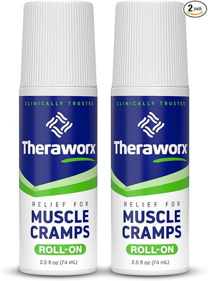 Theraworx Relief for Muscle Cramps Roll-On Fast-Acting Muscle Spasm, Leg Soreness with Magnesium Sulfate - 2.5 oz - 2 Count