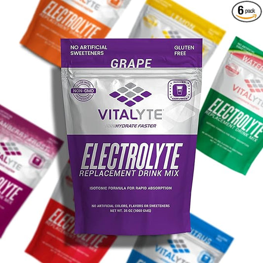 Vitalyte Electrolyte Powder Drink Mix, Isotonic Electrolyte Hydration Mix, Case Pack (6 Pack, Grape)