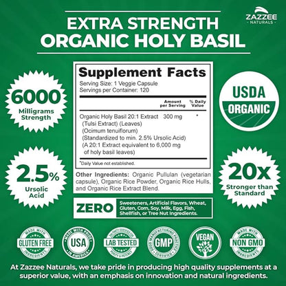 Zazzee Extra Strength Astragalus Root and Extra Strength USDA Organic Holy Basil Tulsi Extract