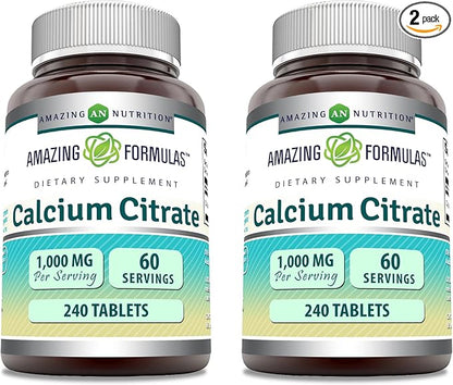 Amazing Formulas Calcium Citrate Supplement | 1000 Mg | Tablets | Non-GMO | Gluten Free | Made in USA (2 Pack, 240 Count)