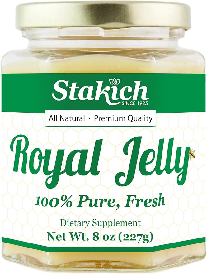 Stakich Fresh Royal Jelly - Pure, All Natural - No Additives/Flavors/Preservatives Added - 8 Ounce (227 Gram)