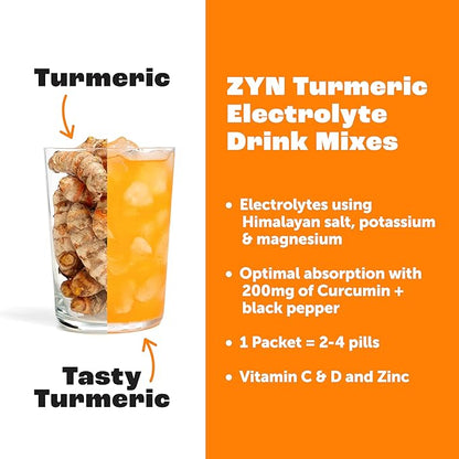 ZYN Electrolyte Drink Mix Hydration Packets, Passion Fruit Electrolytes Powder, Hydration Packets w/Turmeric Curcumin, Vitamin C & D, Zinc, Hydrate & Recover Electrolyte Powder, Pack of 32