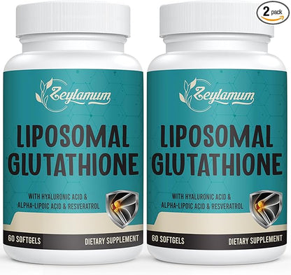 2400 MG Liposomal Glutathione Softgels, Max Absorption, Active Form L-Glutathione Reduced (GSH), with Hyaluronic Acid, Resveratrol, Master Antioxidants for Detox, Brain, Immune System, 120 Softgels