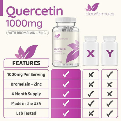 Advanced Zinc Quercetin with Bromelain Formula - Triple Immune Support Quercetin Complex for Daily and Seasonal Immune System Wellness Support - Made in a cGMP American Facility (120 Servings)
