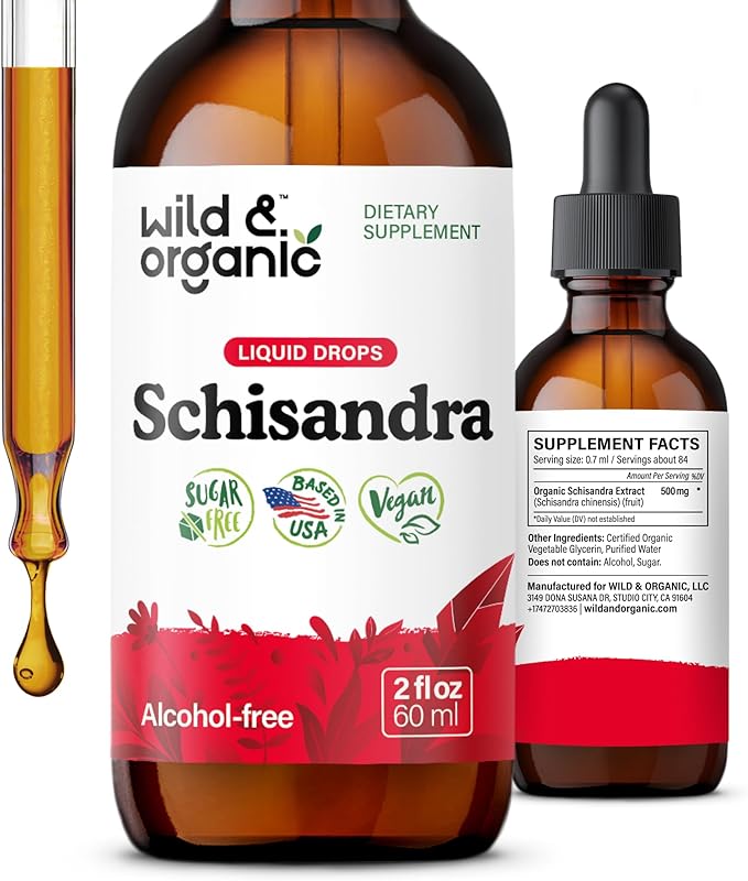 Wild & Organic Schisandra Berry Extract Drops 500 mg - Relaxing Schisandra Supplement - Liquid Chinensis Tincture - Vegan, Sugar & Alcohol-Free - 2 fl oz