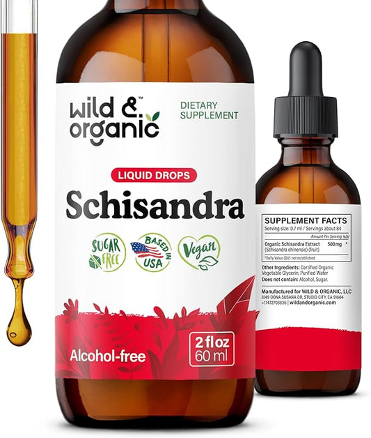 Wild & Organic Schisandra Berry Extract Drops 500 mg - Relaxing Schisandra Supplement - Liquid Chinensis Tincture - Vegan, Sugar & Alcohol-Free - 2 fl oz