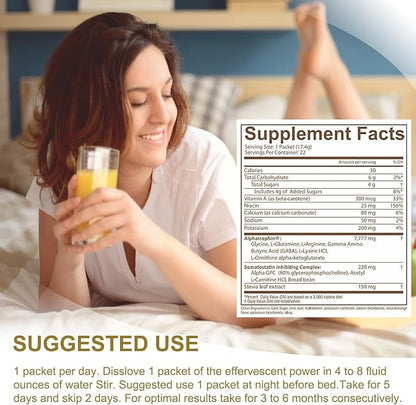 Ageless UltraMAX Gold - HGH Anti-Aging Supplement for Women & Men - Rejuvenates Skin, Restores Youthful Appearance, Boosts Energy & Sleep, Effervescent Powder - Valencia Orange Flavor - 22 Packets