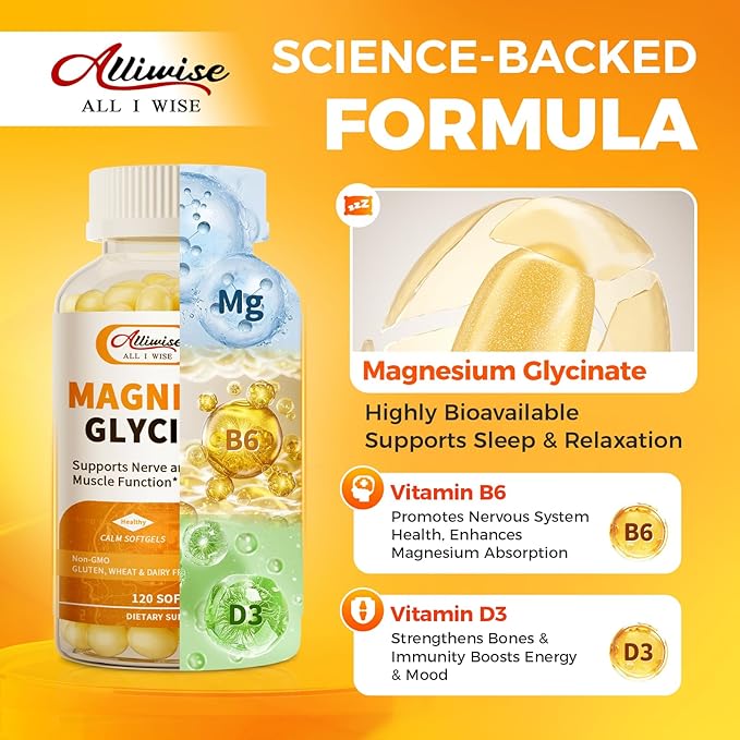 2pack Magnesium Supplement Softgels, Easy Absorption Magnesium Glycinate 400mg with Vitamin B6,D3, High Bioavailability Magnesium for Sleep & Calm Support, Nervous, Muscle & Bone Health,240count