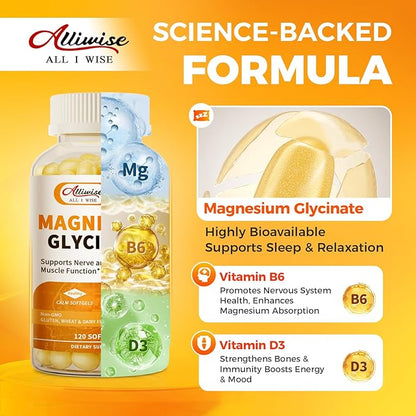 2pack Magnesium Supplement Softgels, Easy Absorption Magnesium Glycinate 400mg with Vitamin B6,D3, High Bioavailability Magnesium for Sleep & Calm Support, Nervous, Muscle & Bone Health,240count