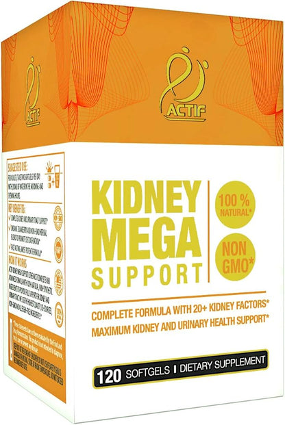 Actif Kidney Mega Support with 10+ Advanced Factors, Boosts Healthy Kidney Function, Kidney Cleanse, Non-GMO, Fast Acting, Made in USA, 120 Count