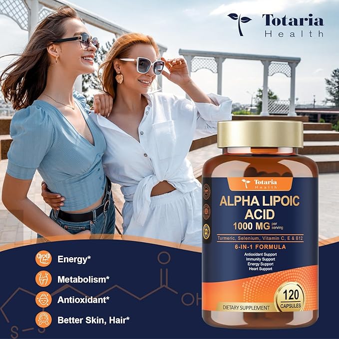 Alpha Lipoic Acid 1000mg - ALA Supplement Antioxidant for Neuropathy Support Nerve Health, Liver Detox, Antioxidant, Metabolism and Cell Energy, Anti-Aging - Non-GMO, Gluten Free, Vegan Safe