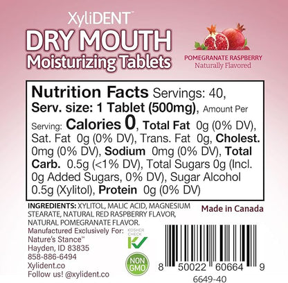 Nature's Stance XyliDENT Xylitol Tablets for Dry Mouth Relief - Stimulates Saliva, Freshens Breath, Reduces Acid Production, Fast Acting Relief, 40 Count (Pomegranate Raspberry)