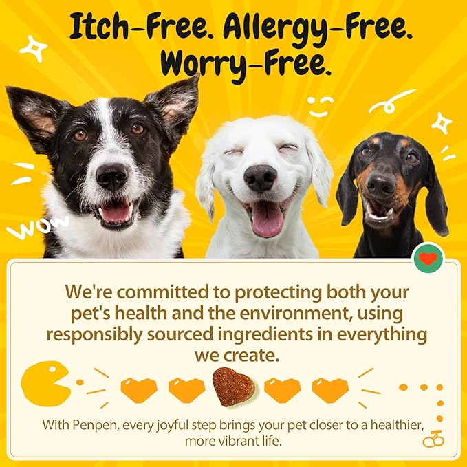 PENPENPET Dog Allergy Relief Chews, Dog Itching Skin Relief, Omega 3 for Dogs Itch Supplement, Relieve Seasonal Allergy, Provide Immune Support (Peanut Butter Chews, 180ct)