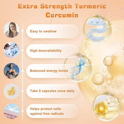 Turmeric Curcumin 1800mg with 95% Curcuminoids & Black Pepper – High Absorption Formula for Joint, Inflammation & Immune Support – Extra Strength, Vegan, Non-GMO – 90 Capsules