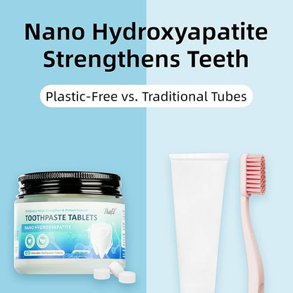 Toothpaste Tablets, Hydroxyapatite Chewable Toothpaste Tabs, Travel Mouthwash Tablets for Deep Cleaning, Fresh Breath, Enamel-Safe, Fluoride & Plastic Free (100 Count)