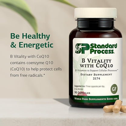Standard Process B Vitality with Coq10 - Cellular Health Supplement with Biotin, Vitamin B12 & Folate - Vegan, Gluten-Free & Non-Dairy - 90 Capsules (30 Servings)