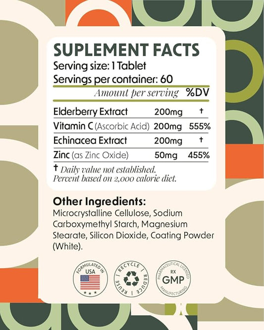 Alpha & Omega Nutrition Elderberry 500mg, with Vitamin C, Zinc and Echinacea, Supports Health Immune System, Antioxidant Protection, Non GMO, 60 Tablets, 2 Month Supply