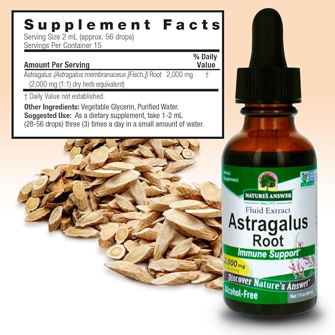 Nature's Answer Astragalus Root Alcohol Free Herbal Supplement 1 Ounce ( 2 Pack ) | Immune Support | Promotes Cardiovascular Health | Natural Stress Reliever
