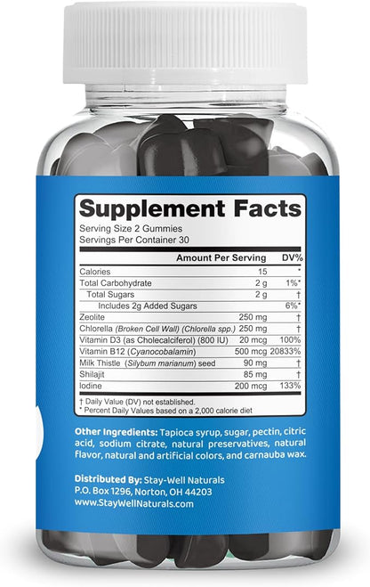 Total Detox, Heavy Metal Detox for Adults- Zeolite, Chlorella, Milk Thistle, Shilajit & Iodine, Toxin Cleanse, Pineal Decalcification, Fluoride Cleanse, Heavy Metal Cleanse, 60 Mixed Berry Gummies
