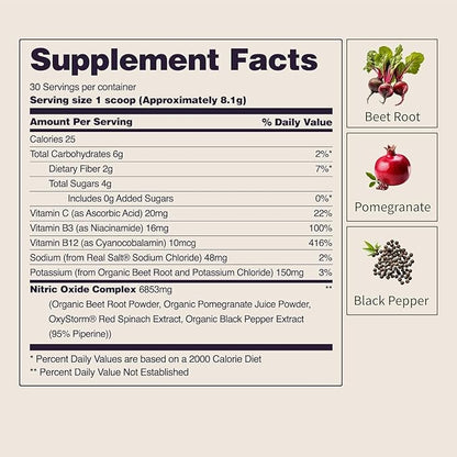 Snap Supplements Heart Beets, Organic Beet Root Powder, Cardiovascular Support Supplement for Men & Women, Beets, Pomegranate, B Vitamins & Red Spinach, Heart Health Support, 30 Servings, Mixed Berry