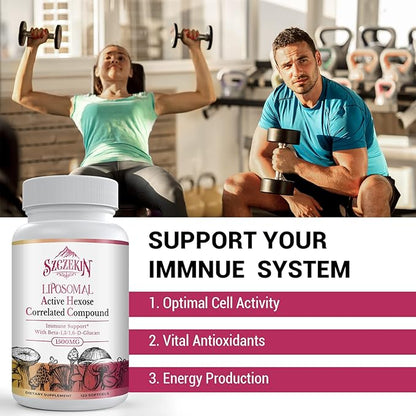 1500mg Liposomal Active Hexose Correlated Supplement,120 Soft Gels Beta-Glucans with Natural Mushroom Extract, Immune System, Liver Function, Maintain T-Cell & Killer Cell Activity
