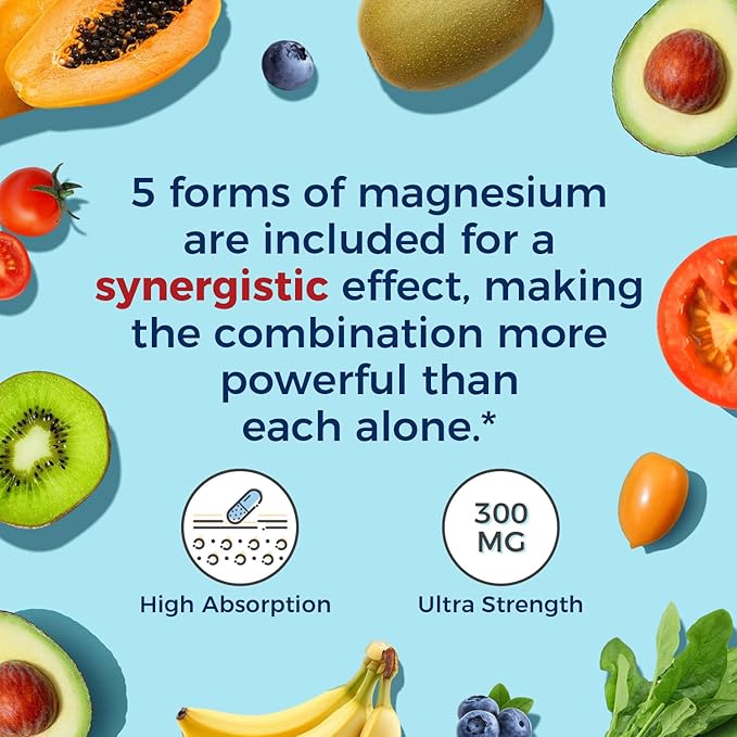 Vitalitown Magnesium Ashwagandha Supplement, Magnesium Glycinate, Citrate, Malate, Taurate, Vitamins D3 & B6, Non-GMO, Immune & Bone Health, Calm & Relaxation, 240 Capsules
