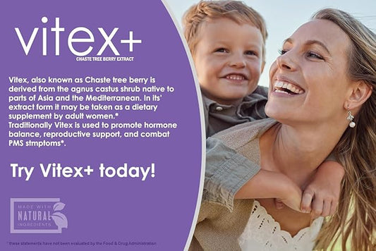 VH Nutrition VITEX+ | Vitex Chasteberry Supplement for Women | Hormonal Balance* and Fertility Support* | 650mg Per Serving of Vitex Berry Extract Powder | 60 Capsules