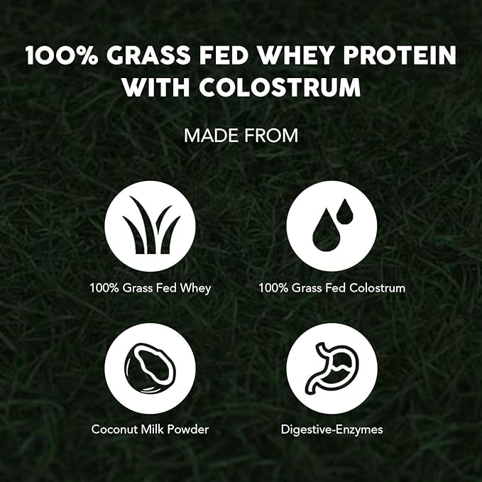 Paleovalley 100% Grassfed Whey Protein Powder with Colostrum, 13g Protein, Chocolate, Muscle Building, Immune Support, Gut Health, 30 Servings