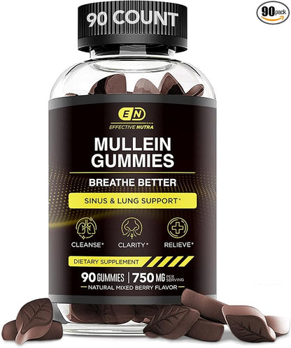 9in1 Mullein Gummies | Lung and Sinus Support for Cleanse, Clarity, and Relief | Vegan, Gluten-Free, Non-GMO Supplement | Natural Berry Flavor, 45-Day Supply, Made in USA (90ct)