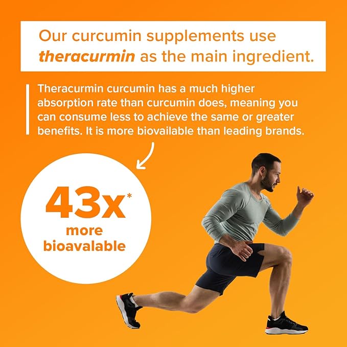 Theracurmin Turmeric Curcumin Supplement, 120 Count, High Absorption Turmeric & Curcumin - Joint Supplement for Men and Women - 42.6X More Bioavailablity