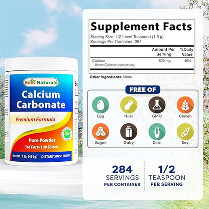 2 Pack - Best Naturals Calcium Carbonate Powder 1 Pound (Total 2 Pound) - Food Grade