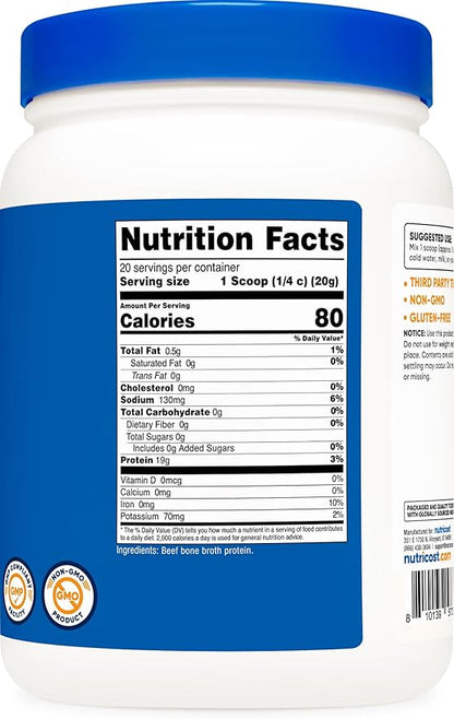 Nutricost Beef Bone Broth Protein Powder Unflavored (20 Servings) - Gluten-Free, GMO-Free