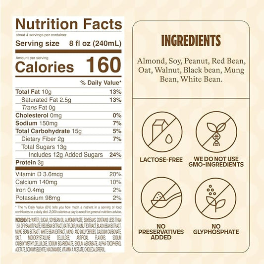 Vinamilk 9 Nutz Creamy Blend | Pack 2 | Oat Almond Walnut + Whole Soy Beans, Plant Based Milk, 33.8 Fl Oz Each, Light Sweet, Shelf Stable - Lactose Free, Dairy Free, Glyphosate Free