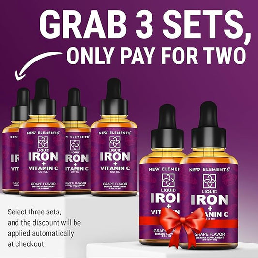 [2 𝐏𝐚𝐜𝐤] Liquid Iron Supplement with Vitamin C – 18mg Iron & 50mg Vitamin C for Anemia Support – Blood Builder Drops for Women & Men – Fast Absorption, Boosts Energy & Immunity – Vegan, Non-GMO