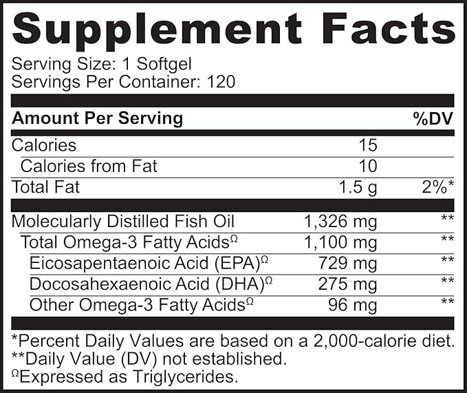 NATURELO Burpless Omega 3 Fish Oil Supplement - 1100mg Triglyceride Omega-3, EPA + DHA, Liquid Fish Oil for Heart, Eye, Brain, Joint Health - 120 Softgels, 4 Months Supply