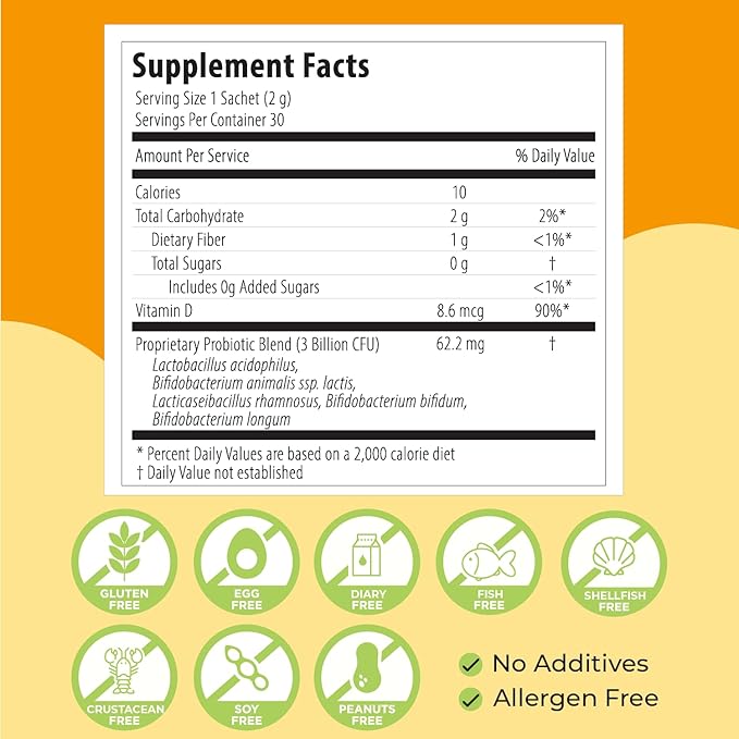 A Step 1 Able Probiotics Powder for Infants & Babies, Support Gut Health, Allergen Free, Tasteless Powder, Aged 3-12 Months, Multi-Strain 3 Billion CFU, 60g (30 Packets) - 1 Month Supply