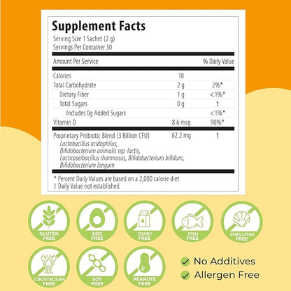A Step 1 Able Probiotics Powder for Infants & Babies, Support Gut Health, Allergen Free, Tasteless Powder, Aged 3-12 Months, Multi-Strain 3 Billion CFU, 60g (30 Packets) - 1 Month Supply
