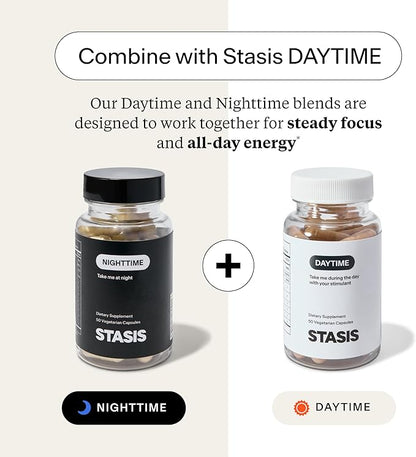 Stasis Nighttime - Calm & Sleep Capsules to Pair with Your Stimulant - Skullcap, Magnolia Bark, Magnesium for Sleep & Astaxanthin Supplements for Relaxation & Mood Support (25 Servings)