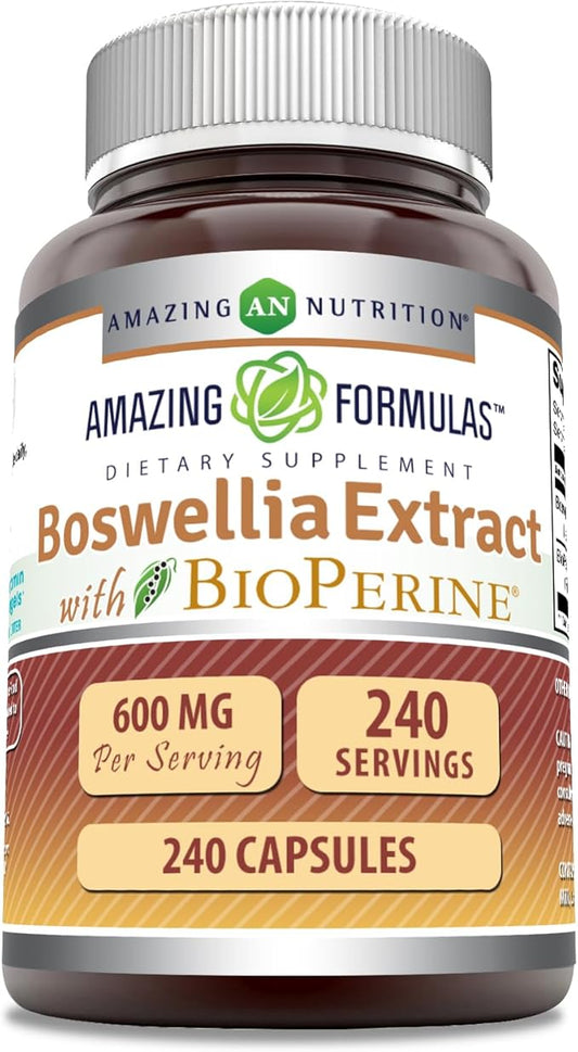 Amazing Formulas Boswellia Extract with Bioperine Supplement | 600 Mg per Serving | Capsules | Non-GMO | Gluten-Free | Made in USA (1 Pack, 240 Count)