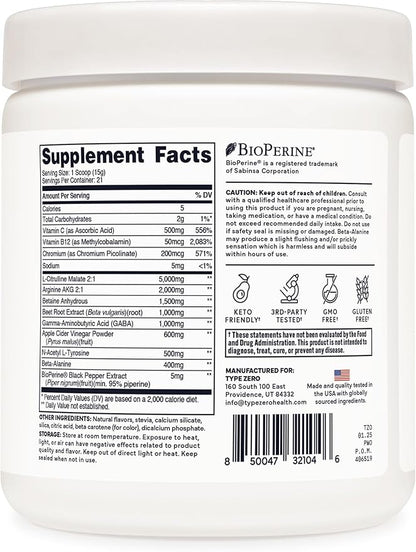Type Zero Ultra Clean Stim Free Pump Pre Workout (Pineapple Orange Mango) Beetroot, Arginine, Citrulline Malate, Betaine, Beta A, ACV+ Sugar/Caffeine Free Non Stim Preworkout Men & Women
