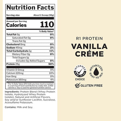 Rule 1 R1 Protein Whey Isolate - with 25g Protein & 6g BCAA Exclusively from Isolated & Hydrolyzed Sources for Workout Recovery (10 Pounds*, Vanilla Creme)