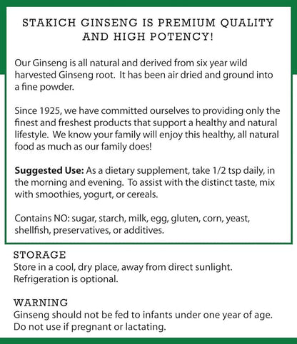 Stakich American Ginseng Root Powder - 1 Pound - Pure (1 Pound)