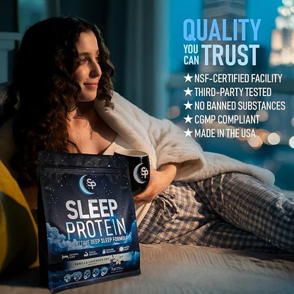 Sleep Protein™ Nighttime Sleep Drink, Melatonin-Free Sleep Aid, with 20g Milk Protein Isolate, Magnesium, GABA, L-Theanine, L-Tryptophan & 5-HTP, Vanilla Lavender, Calming Sleep + Muscle Recovery