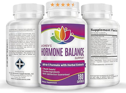 3-Month: Women's Hormone Support Supplement | All-in-1 Formula with 11 Active Ingredients | Female Hormonal Balance Supplements | 90 Day Bulk Supply | 180 Capsules