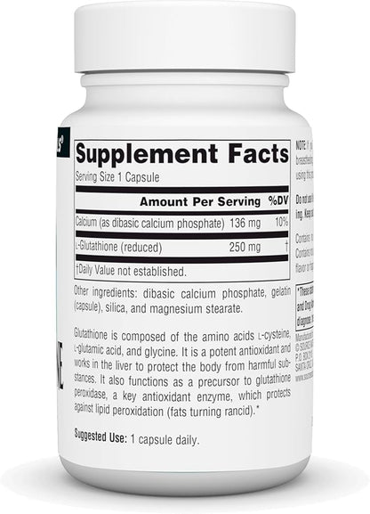 Source Naturals Glutathione, Supplement for Liver Support, 250mg - 30 Capsules