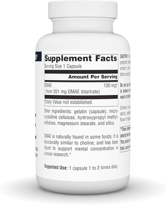 Source Naturals DMAE, Dimethylaminoethanol Bitartrate - Supports Mental Concentration - 200 Capsules