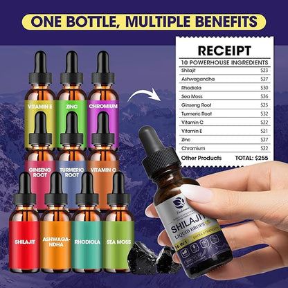 (2 Pack) Shilajit for Men & Women, 16-in-1 Liquid Shilajit Drops, Trace Minerals, Ginseng, Turmeric, Ashwagandha, Immune Support, Energy Boost & Joint Health, 2 FL. Oz