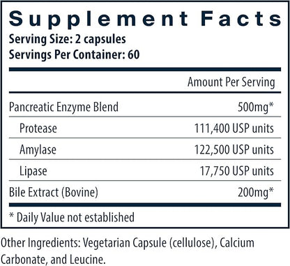 Vital Nutrients Pancreatin & Ox Bile Extract 500mg | Natural Digestive Enzymes for Women & Men | Supports Digestion of Protein, Fat, and Carbohydrates*| Gluten, Dairy & Soy Free | 120 Capsules