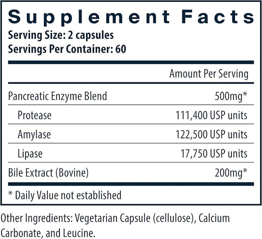 Vital Nutrients Pancreatin & Ox Bile Extract 500mg | Natural Digestive Enzymes for Women & Men | Supports Digestion of Protein, Fat, and Carbohydrates*| Gluten, Dairy & Soy Free | 120 Capsules